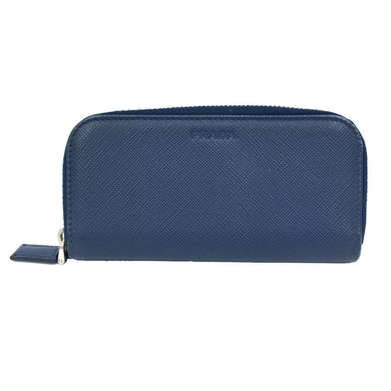 Prada Round Fastener Key Case 6 Saffiano Leather Navy Mens Womens