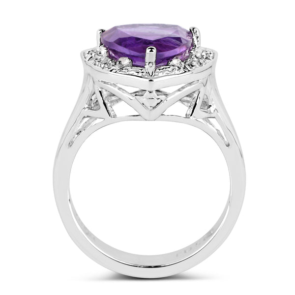 2.81 Carat Genuine Amethyst and White Topaz .925 Sterling Silver Ring