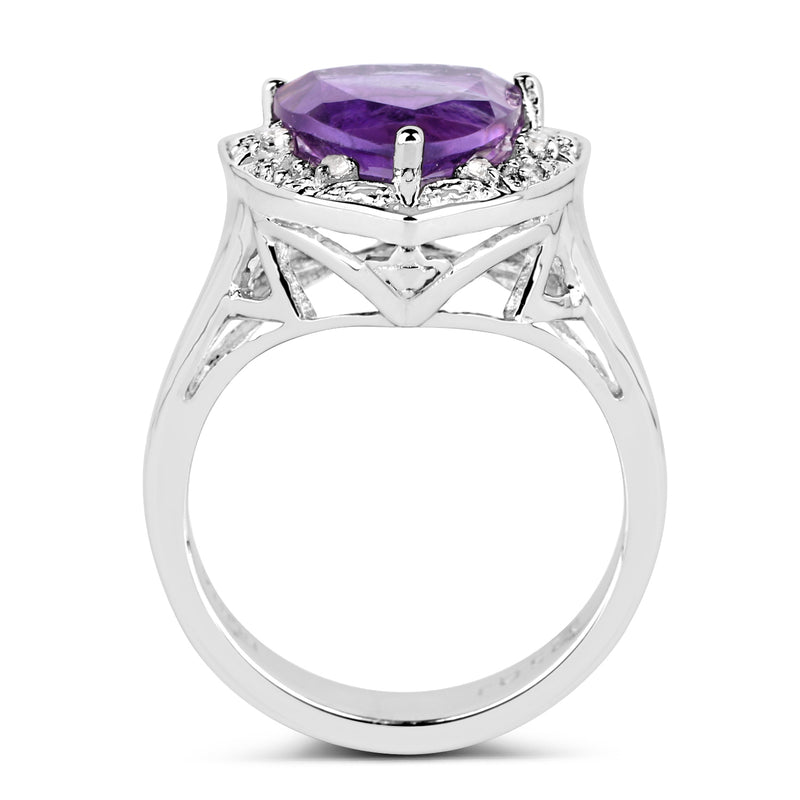 2.81 Carat Genuine Amethyst and White Topaz .925 Sterling Silver Ring