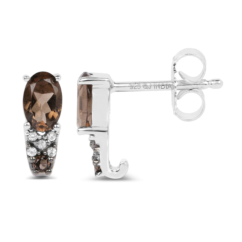 0.98 Carat Genuine Smoky Quartz and White Topaz .925 Sterling Silver Earrings