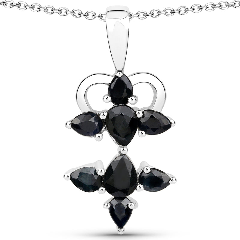 1.90 Carat Genuine Black Sapphire .925 Sterling Silver Pendant