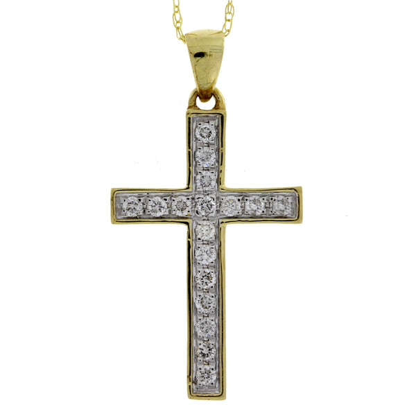 .16ct Diamond Cross Religious Pendant 14KT Yellow Gold