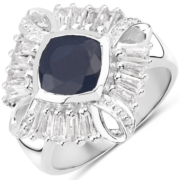 3.06 Carat Glass Filled Sapphire and White Topaz .925 Sterling Silver Ring