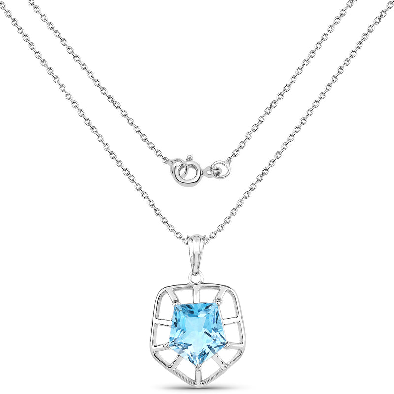 7.60 Carat Genuine Blue Topaz .925 Sterling Silver Pendant