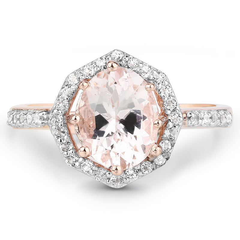 1.84 Carat Genuine Morganite and White Topaz .925 Sterling Silver Ring