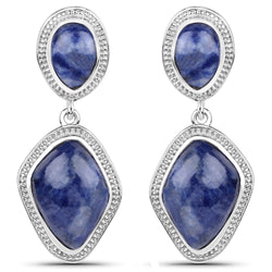 16.04 Carat Genuine Blue Aventurine .925 Sterling Silver Earrings