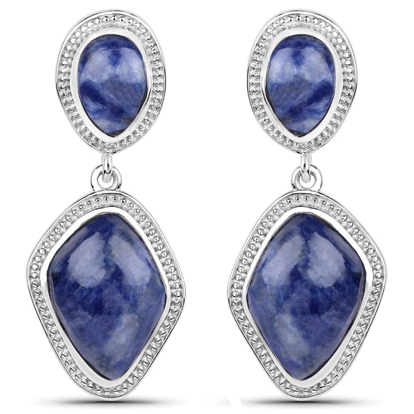 16.04 Carat Genuine Blue Aventurine .925 Sterling Silver Earrings