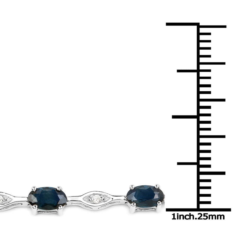 3.19 Carat Genuine Blue Sapphire and White Diamond 18K White Gold Bracelet