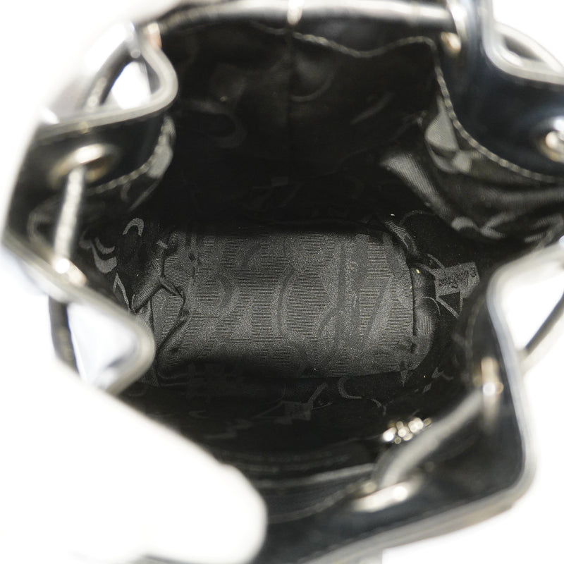 Auth Salvatore Ferragamo Rucksack Enamel Metallic Gray Silver Metal