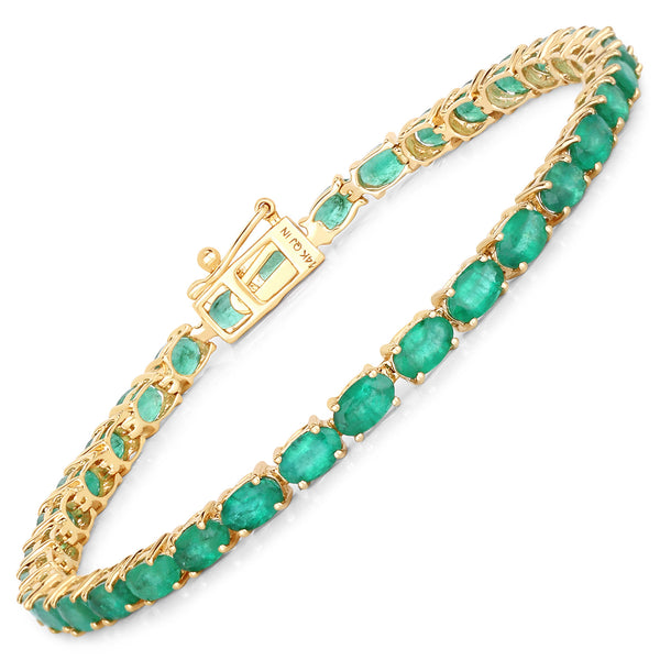 6.46 Carat Genuine Zambian Emerald 14K Yellow Gold Bracelet