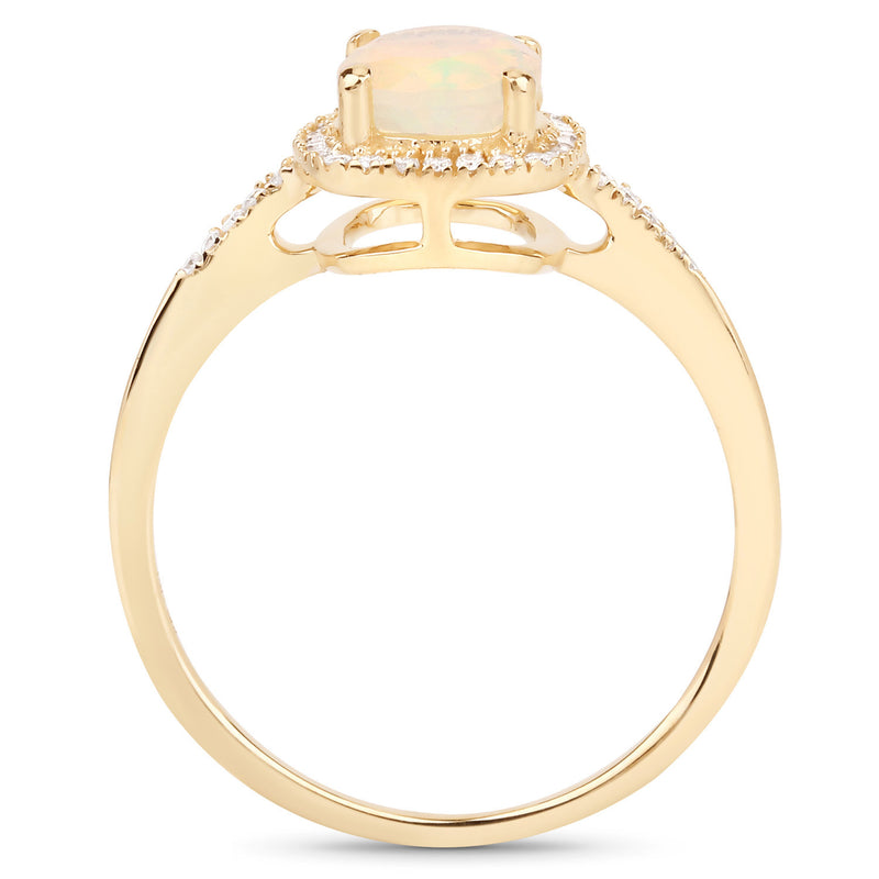 0.59 Carat Genuine Ethiopian Opal and White Diamond 14K Yellow Gold Ring