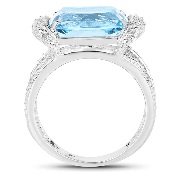 4.78 Carat Genuine Blue Topaz and White Topaz .925 Sterling Silver Ring