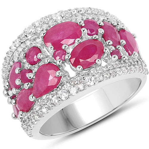 3.89 Carat Genuine Ruby and White Zircon .925 Sterling Silver Ring