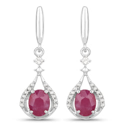 0.70 Carat Genuine Ruby and White Diamond 14K White Gold Earrings