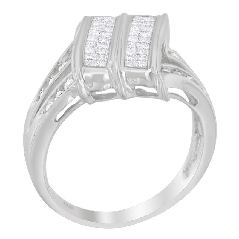 14K White Gold 1/2ct. TDW Round and Princess-cut Diamond Ring (H-I I1-I2)
