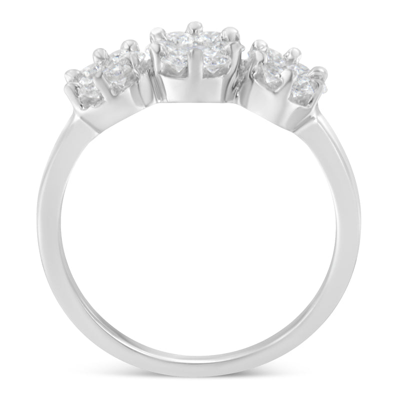 14K White Gold Three-Stone Cluster Diamond Ring (0.7 Cttw, H-I Color, SI2-I1 Clarity) - Size 4-1/2