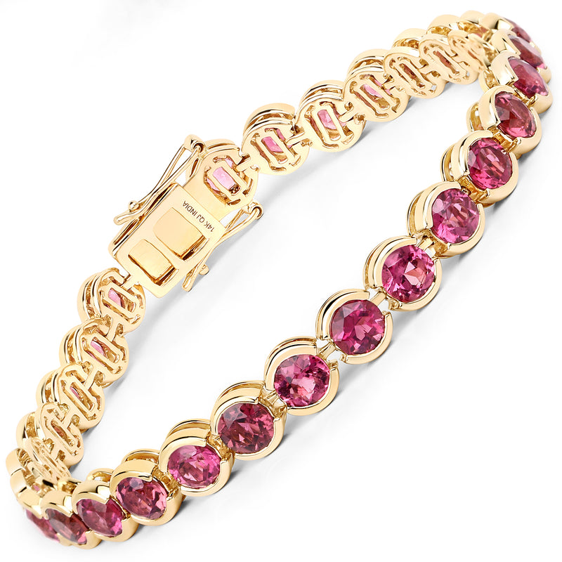 13.92 Carat Genuine Rubellite 14K Yellow Gold Bracelet