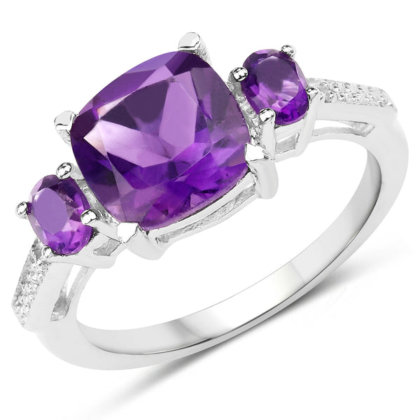 2.38 Carat Genuine Amethyst & White Topaz .925 Sterling Silver Ring