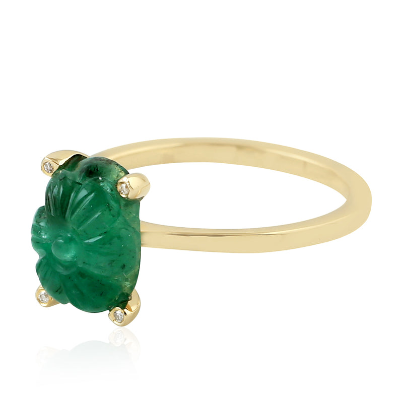 2.26 Natural Emerald Cocktail Ring 18K Yellow Gold Diamond Jewelry