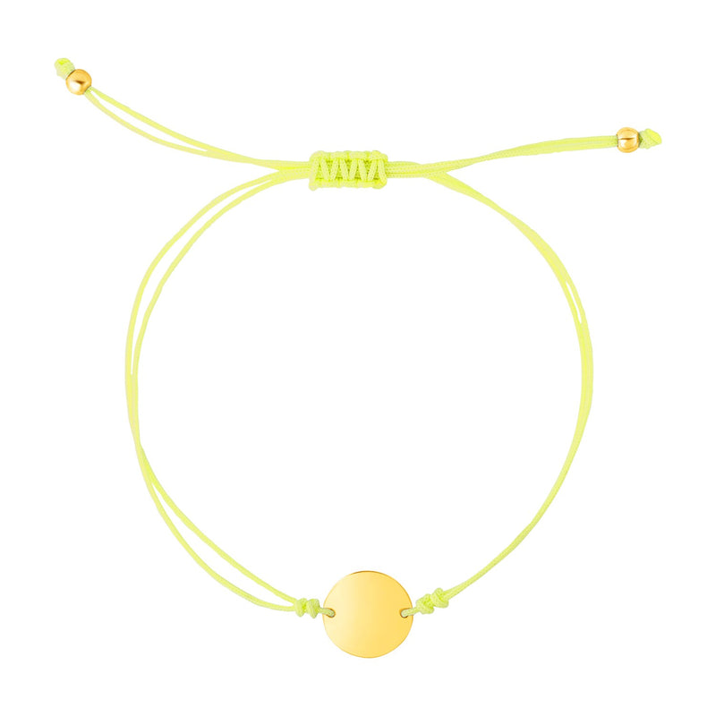 9 1/4 inch Yellow Cord Adjustable Bracelet with 14k Yellow Gold Circle