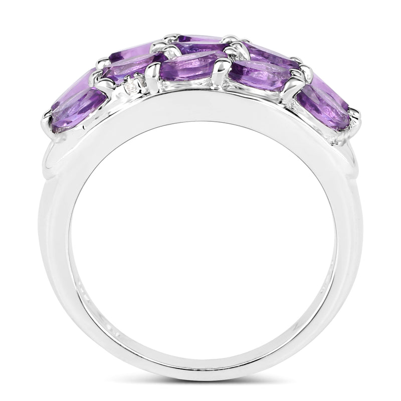 1.67 Carat Genuine  Amethyst and White Topaz .925 Sterling Silver Ring