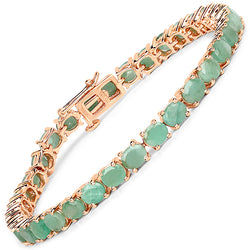 14K Rose Gold Plated 9.52 Carat Genuine Emerald .925 Sterling Silver Bracelet