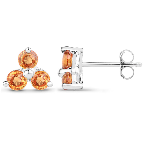 0.54 Carat Genuine Orange Sapphire .925 Sterling Silver Earrings