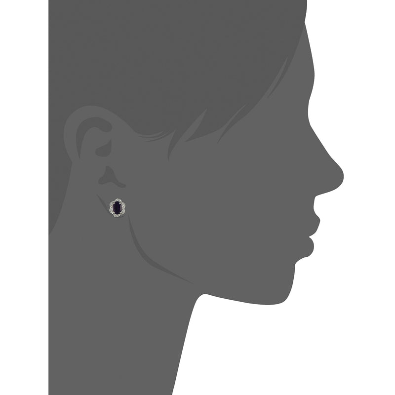 925 Sterling Silver Women  Stud Earring African Amethyst Oval