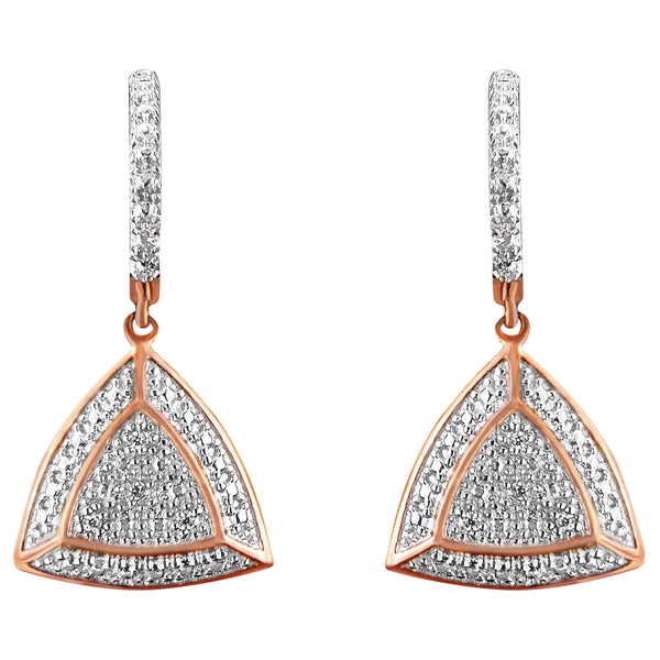 14K Rose Gold Plated .925 Sterling Silver Diamond-Accent Trillion Shaped 4-Stone Halo Style Dangle Earrings (H-I Color, I2-I3 Clarity)