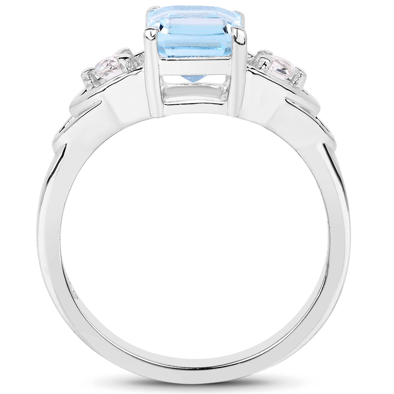 1.76 Carat Genuine Blue Topaz & White Topaz .925 Sterling Silver Ring