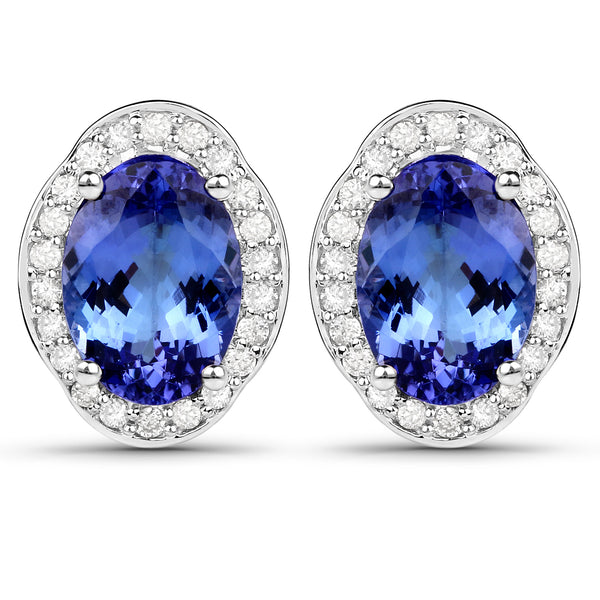 14K White Gold 4.56 Carat Genuine Tanzanite and White Diamond Earrings