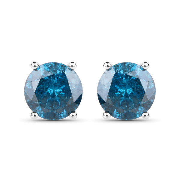 0.90 Carat Genuine Blue Diamond 14K White Gold Earrings