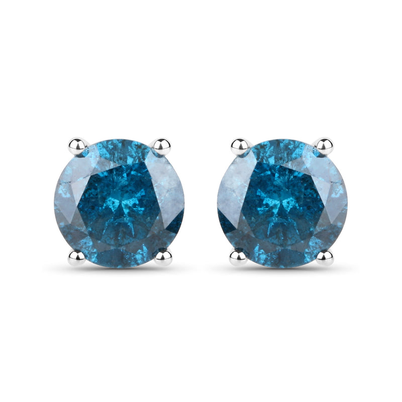 0.90 Carat Genuine Blue Diamond 14K White Gold Earrings