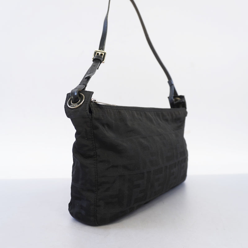 Auth Fendi Zucca Handbag Womens Nylon Canvas HandbagShoulder Bag Black