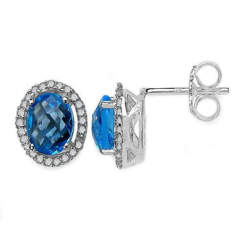 2.89 Carat Genuine White Diamond & Blue Topaz .925 Sterling Silver Earrings