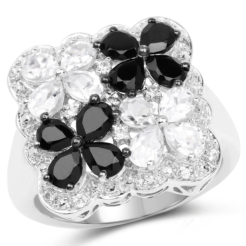 2.88 Carat Genuine White Topaz and Black Spinel .925 Sterling Silver Ring