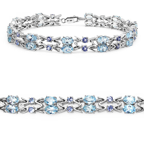 14.60 Carat Genuine Blue Topaz & Tanzanite .925 Sterling Silver Bracelet