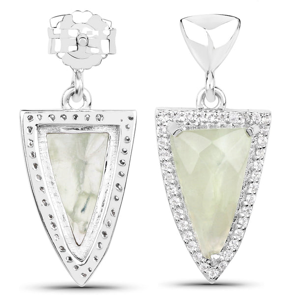 5.46 Carat Genuine Prehnite and White Topaz .925 Sterling Silver Earrings