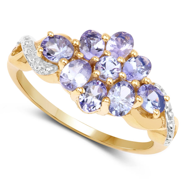 14K Yellow Gold Plated 1.38 Carat Genuine Tanzanite .925 Sterling Silver Ring