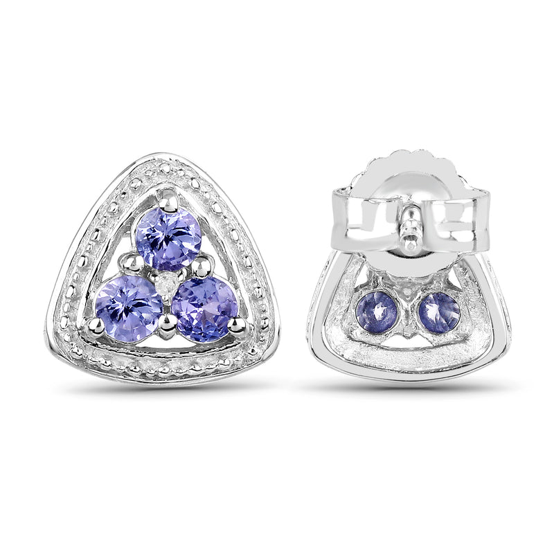 0.61 Carat Genuine Tanzanite and White Diamond .925 Sterling Silver Earrings