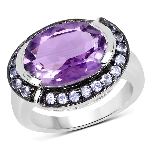 5.56 Carat Genuine Amethyst & Tanzanite .925 Sterling Silver Ring