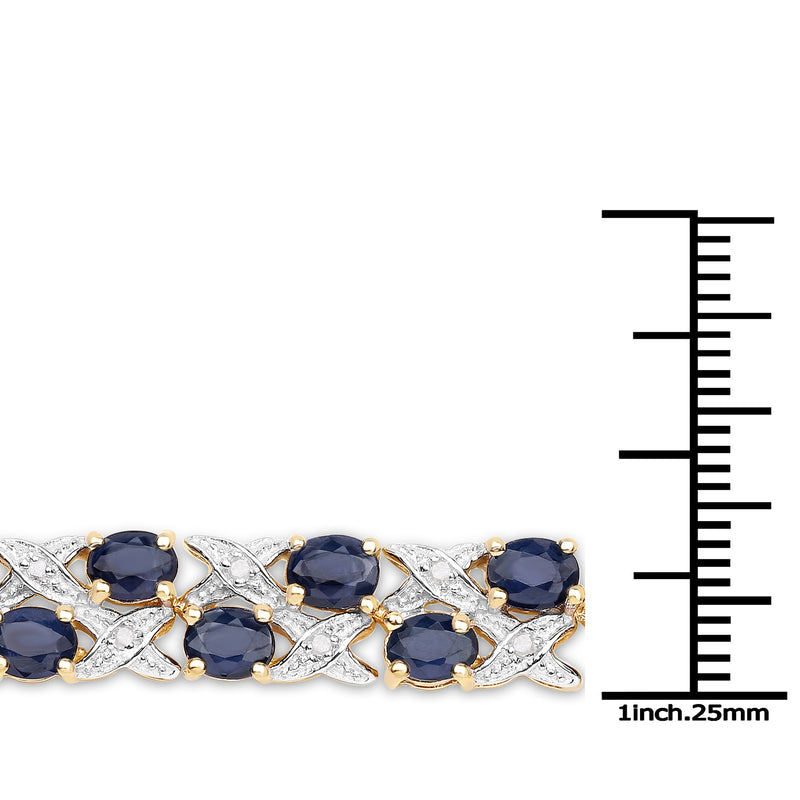 14K Yellow Gold Plated 12.53 Carat Genuine Blue Sapphire and White Diamond .925 Sterling Silver Bracelet