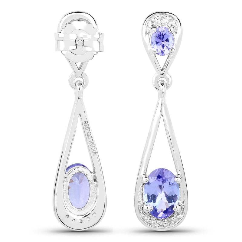 1.92 Carat Genuine Tanzanite & White Topaz .925 Sterling Silver Earrings