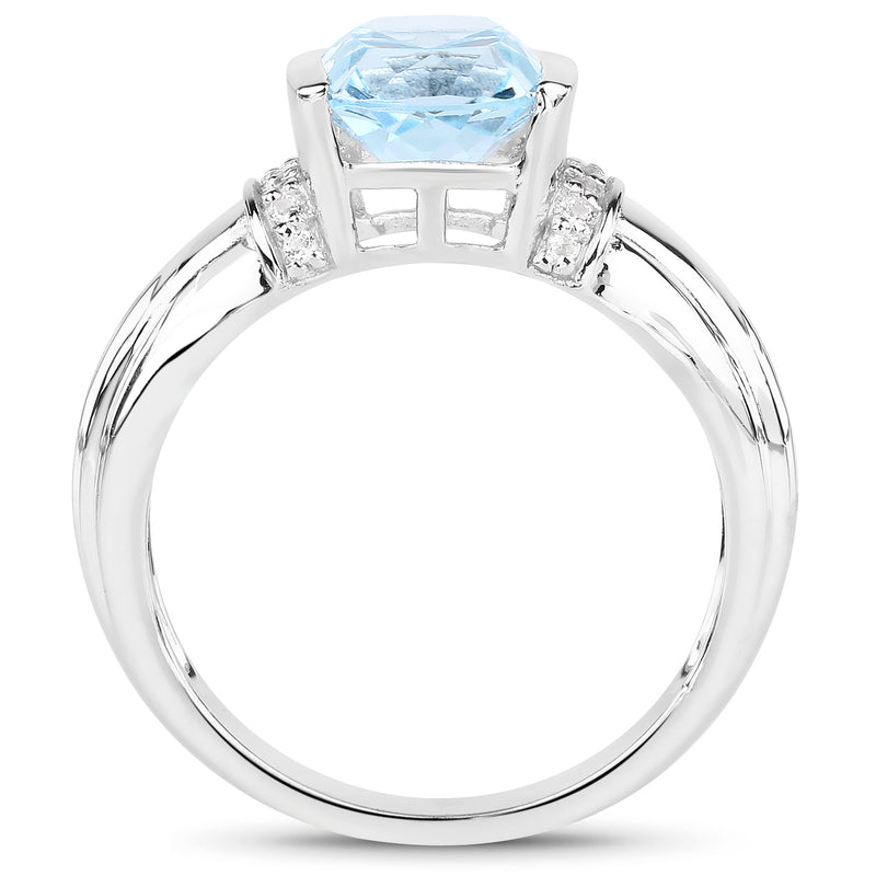 2.08 Carat Genuine Blue Topaz & White Topaz .925 Sterling Silver Ring