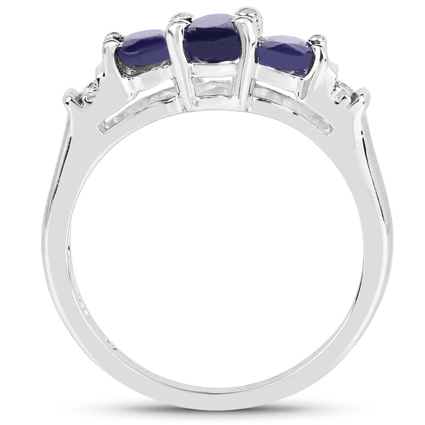 1.58 Carat Glass Filled Sapphire and White Diamond .925 Sterling Silver Ring