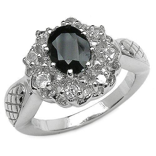 1.84 Carat Genuine Black Sapphire & White Topaz .925 Sterling Silver Ring