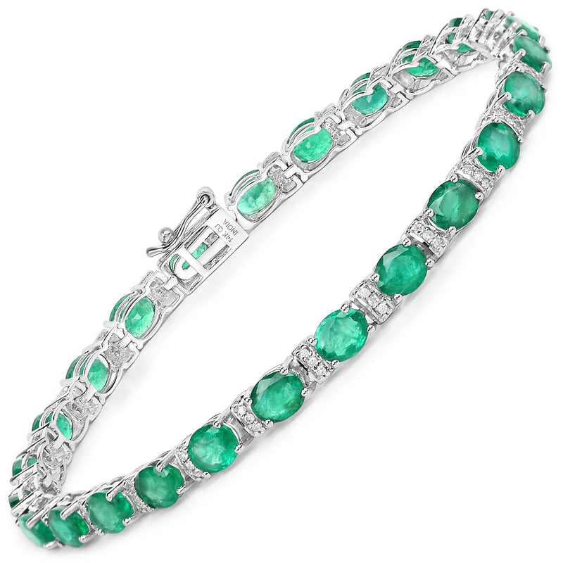 7.76 Carat Genuine Zambian Emerald and White Diamond 14K White Gold Bracelet