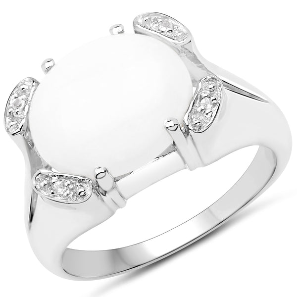 2.82 Carat Genuine Opal and White Topaz .925 Sterling Silver Ring