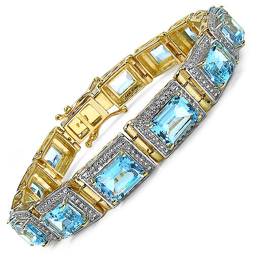 14K Yellow Gold Plated 24.05 Carat Genuine Blue Topaz .925 Sterling Silver Bracelet