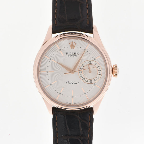 ROLEX Cellini Date 50515 Mens PG / Leather Watch Self-winding Silver Dial